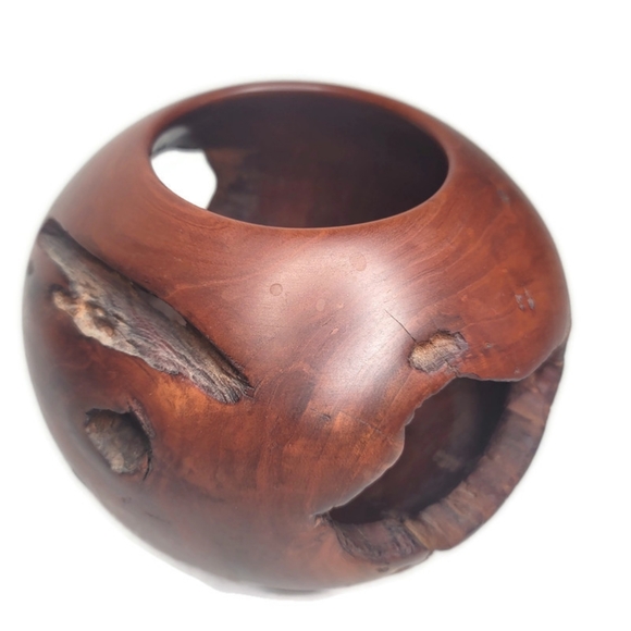 Burl bowl hollow vessel on pedestal with holes - Picture 10 of 15